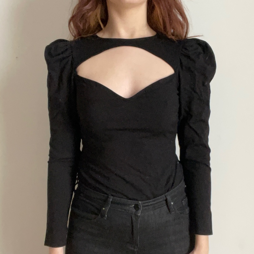 Black cutout, puff-sleeve H&M bodysuit